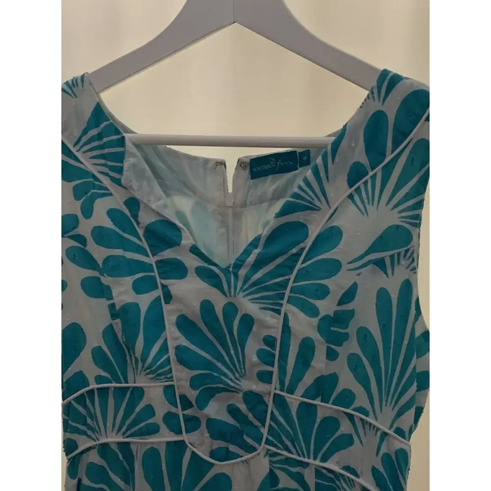 SOUTHERN FROCK Dress Women's 6 Blue White Sleeveless Classic Prep Cotton Lined - Picture 2 of 8